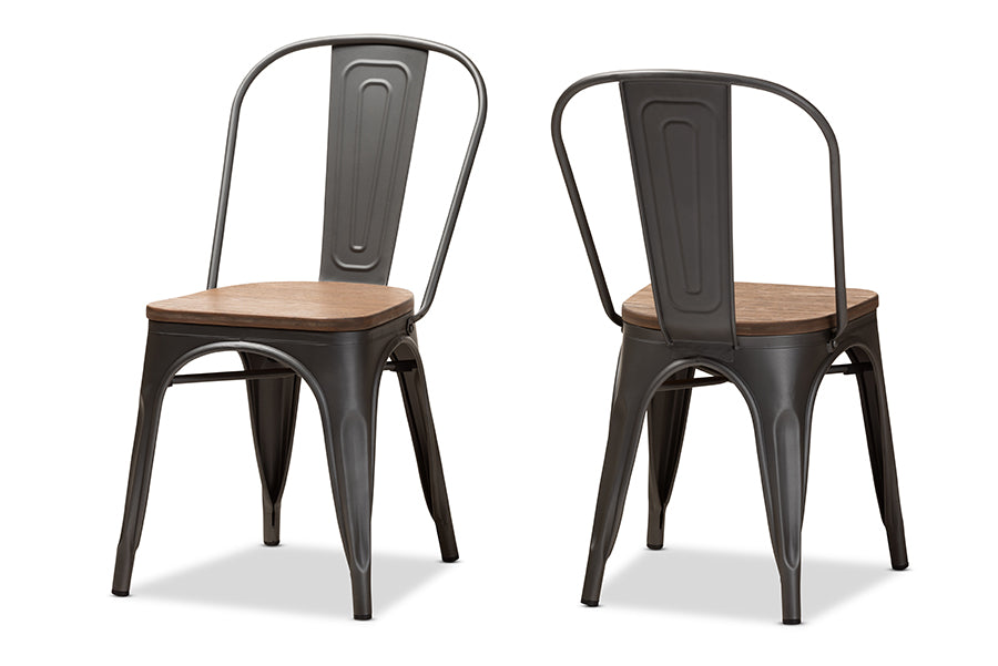 Baxton Studio Henri Vintage Rustic Industrial Style Tolix-Inspired Bamboo and Gun Metal-Finished Steel Stackable Dining Chair Set of 2 | Modishstore | Dining Chairs - 4