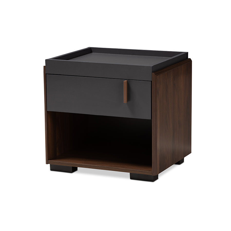 baxton studio rikke modern and contemporary two tone gray and walnut finished wood 1 drawer nightstand | Modish Furniture Store-2