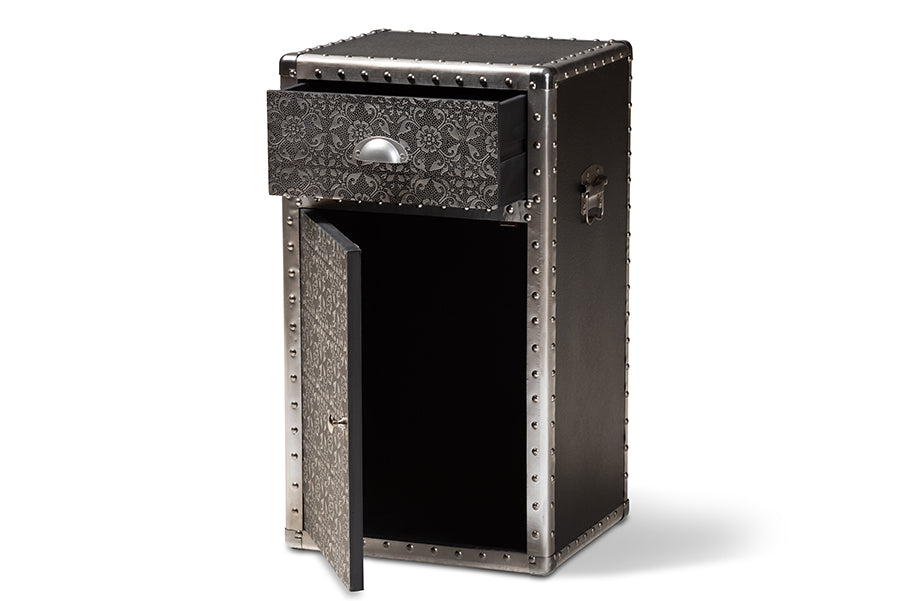 baxton studio cosette vintage industrial silver metal floral accent cabinet | Modish Furniture Store-3