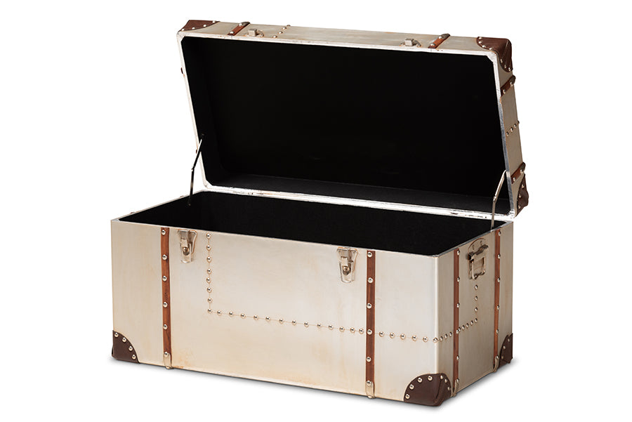 baxton studio bechet french industrial silver metal storage trunk | Modish Furniture Store-3
