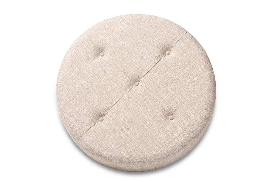 baxton studio vinet modern and contemporary beige fabric upholstered natural wood cocktail ottoman | Modish Furniture Store-3