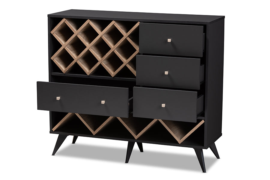 baxton studio savino mid century modern dark grey and oak finished wood wine cabinet | Modish Furniture Store-3