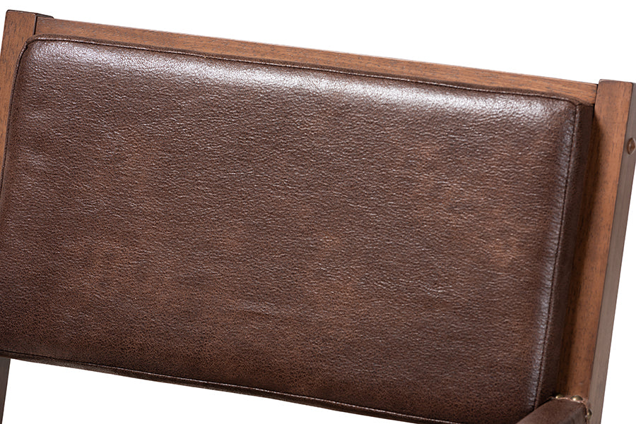 baxton studio rovelyn rustic brown faux leather upholstered walnut finished wood 2 piece living room set | Modish Furniture Store-3