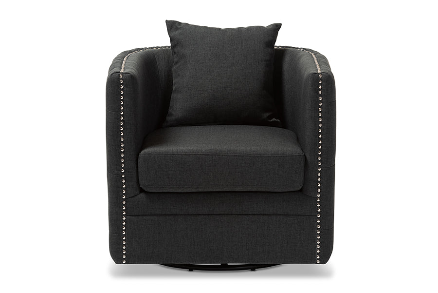 baxton studio micah modern and contemporary grey fabric upholstered tufted swivel chair | Modish Furniture Store-3