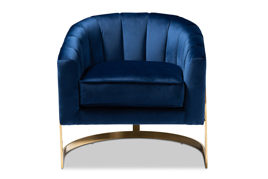baxton studio tomasso glam royal blue velvet fabric upholstered gold finished lounge chair | Modish Furniture Store-3
