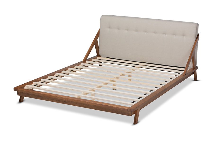 Baxton Studio Sante Mid-Century Modern Light Beige Fabric Upholstered Wood Full Size Platform Bed | Beds | Modishstore - 8