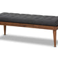 baxton studio linus mid century modern dark grey fabric upholstered and button tufted wood bench | Modish Furniture Store-2