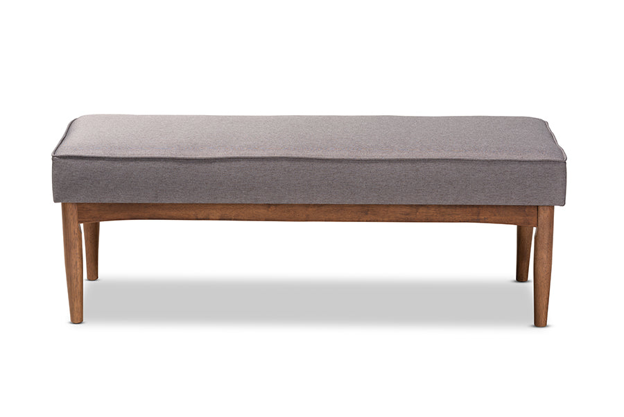 baxton studio arvid mid century modern gray fabric upholstered wood dining bench | Modish Furniture Store-3