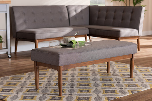 Baxton Studio Arvid Mid-Century Modern Gray Fabric Upholstered Wood Dining Bench | Modishstore | Stools & Benches