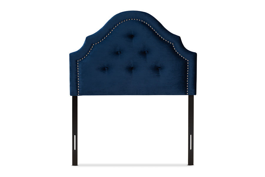 baxton studio cora modern and contemporary royal blue velvet fabric upholstered twin size headboard | Modish Furniture Store-3