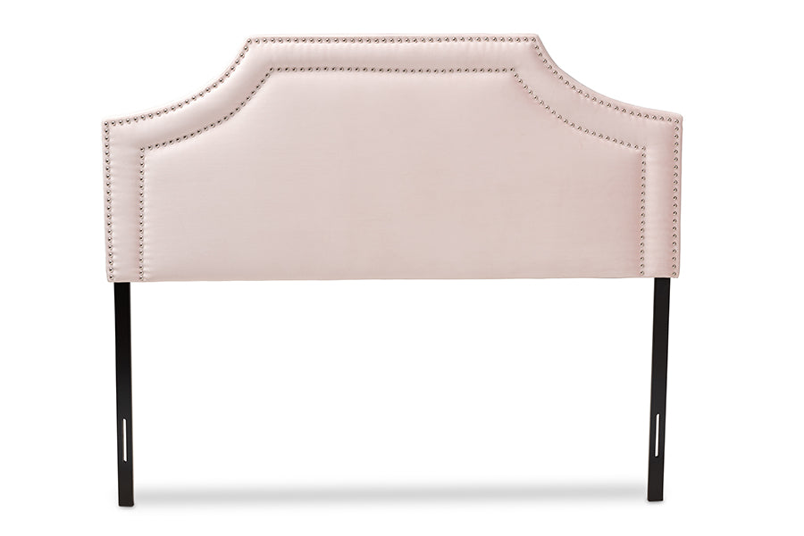 baxton studio avignon modern and contemporary light pink velvet fabric upholstered queen size headboard | Modish Furniture Store-3
