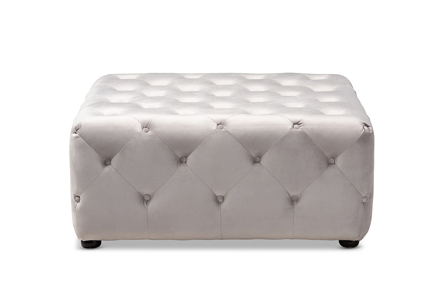 baxton studio calvetti modern and contemporary slate gray velvet fabric upholstered button tufted cocktail ottoman | Modish Furniture Store-3