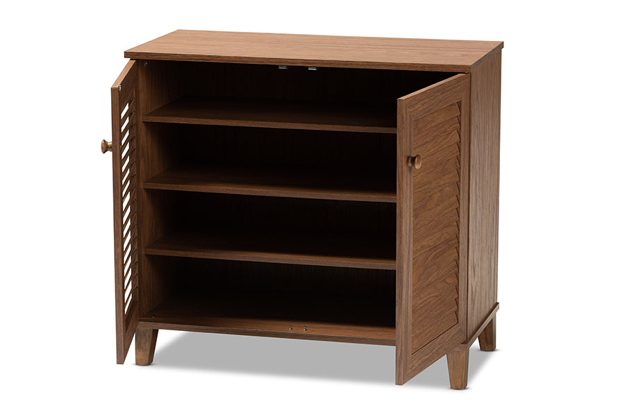 baxton studio coolidge modern and contemporary walnut finished 4 shelf wood shoe storage cabinet | Modish Furniture Store-3