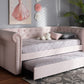 Baxton Studio Mabelle Modern and Contemporary Light Pink Velvet Upholstered Daybed with Trundle | Modishstore | Beds