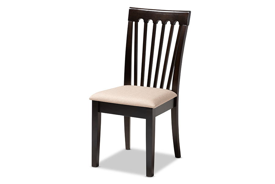 Baxton Studio Minette Modern and Contemporary Sand Fabric Upholstered Espresso Brown Finished Wood Dining Chair Set of 4 | Modishstore | Dining Chairs - 3