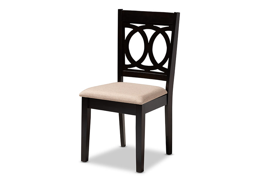 baxton studio bennett modern and contemporary sand fabric upholstered and dark brown finished wood 6 piece dining set | Modish Furniture Store-3