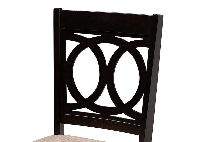 baxton studio lenoir modern and contemporary sand fabric upholstered espresso brown finished wood 5 piece dining set | Modish Furniture Store-3