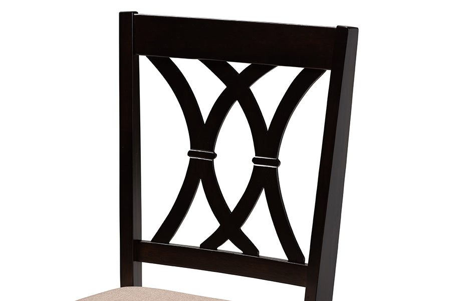 baxton studio reneau modern and contemporary sand fabric upholstered espresso brown finished wood 5 piece dining set | Modish Furniture Store-3