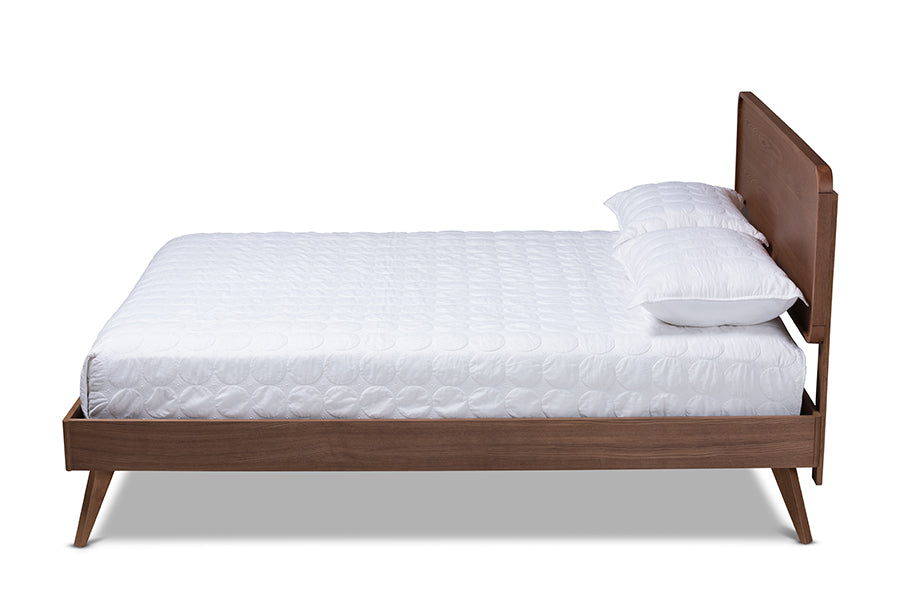 baxton studio demeter mid century modern walnut brown finished wood full size platform bed | Modish Furniture Store-3