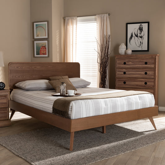 Baxton Studio Demeter Mid-Century Modern Walnut Brown Finished Wood King Size Platform Bed | Beds | Modishstore