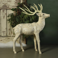 Scandinavian Stag Standing Embroidered White By HomArt