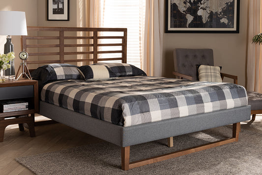Baxton Studio Rina Modern and Contemporary Dark Grey Fabric Upholstered and Ash Walnut Brown Finished Wood Full Size Platform Bed | Beds | Modishstore