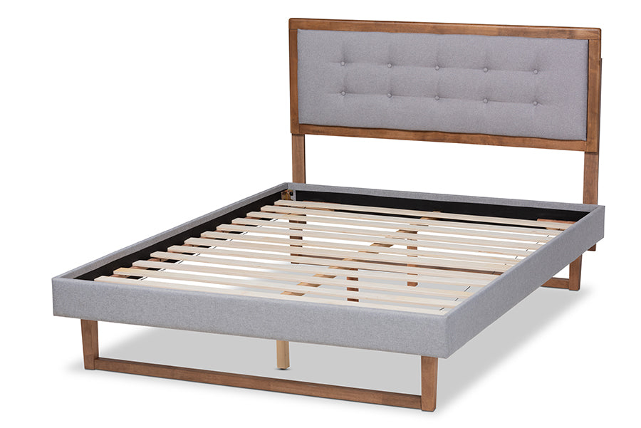 Baxton Studio Livinia Modern Transitional Light Grey Fabric Upholstered and Ash Walnut Brown Finished Wood Queen Size Platform Bed | Beds | Modishstore - 6
