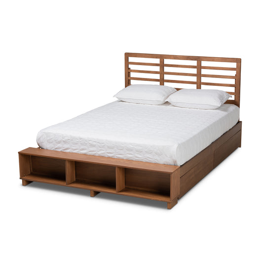 Baxton Studio Milana Modern Transitional Ash Walnut Brown Finished Wood 4-Drawer Queen Size Platform Storage Bed | Beds | Modishstore