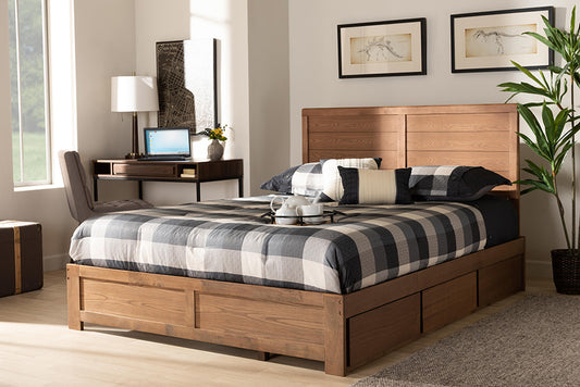 Baxton Studio Lisa Modern and Contemporary Transitional Ash Walnut Brown Finished Wood Queen Size 3-Drawer Platform Storage Bed | Modishstore | Beds