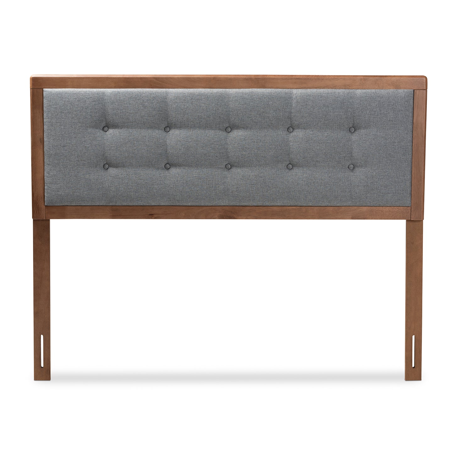Baxton Studio Sarine Mid-Century Modern Dark Grey Fabric Upholstered Walnut Brown Finished Wood King Size Headboard | Headboards | Modishstore