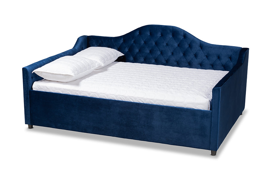 baxton studio perry modern and contemporary royal blue velvet fabric upholstered and button tufted full size daybed | Modish Furniture Store-2