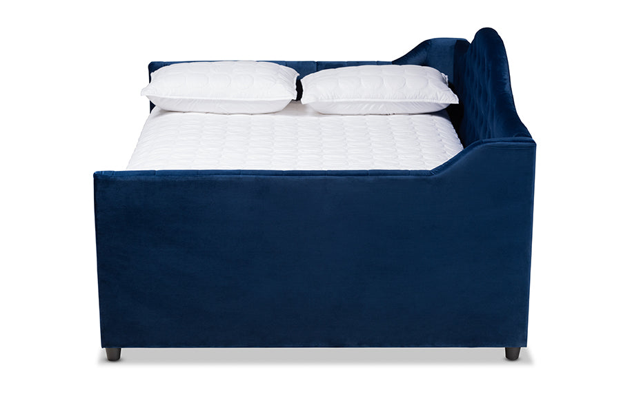 baxton studio perry modern and contemporary royal blue velvet fabric upholstered and button tufted full size daybed | Modish Furniture Store-3