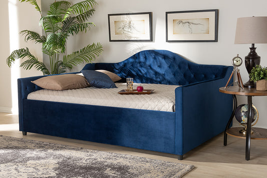 Baxton Studio Perry Modern and Contemporary Royal Blue Velvet Fabric Upholstered and Button Tufted Full Size Daybed | Modishstore | Beds