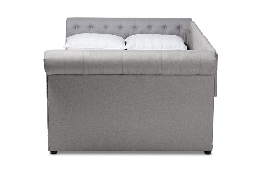 baxton studio mabelle modern and contemporary gray fabric upholstered queen size daybed | Modish Furniture Store-3