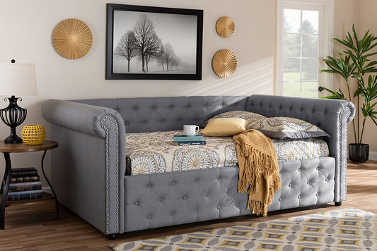 Baxton Studio Mabelle Modern and Contemporary Gray Fabric Upholstered Queen Size Daybed | Modishstore | Beds