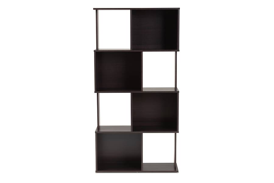 baxton studio riva modern and contemporary dark brown finished geometric wood bookshelf | Modish Furniture Store-3 - 6