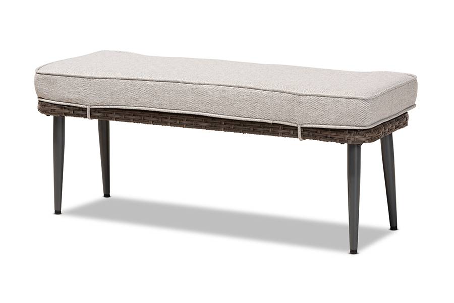 baxton studio lillian modern and contemporary light grey upholstered and brown finished 5 piece woven rattan outdoor patio set | Modish Furniture Store - 8