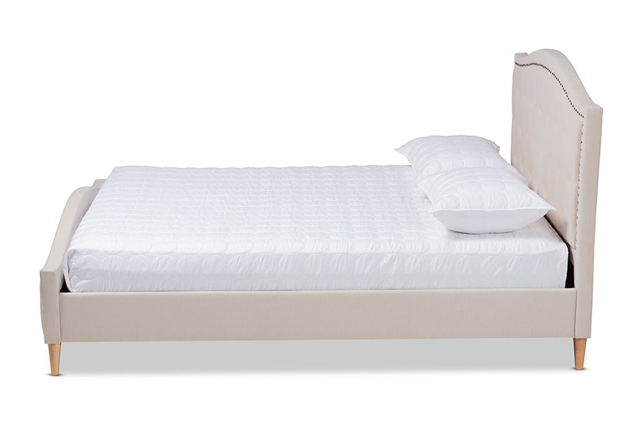 baxton studio felisa modern and contemporary beige fabric upholstered and button tufted king size platform bed | Modish Furniture Store-3