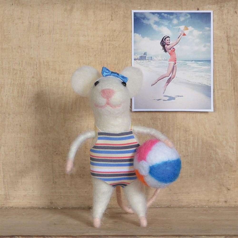 HomArt Felt Swimmer Gal Mouse Ornament - Set of 6-3