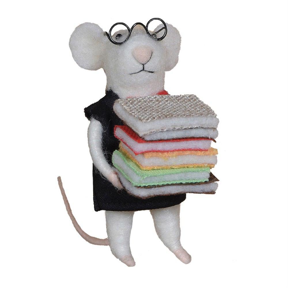 HomArt Felt Librarian Mouse Ornament - Set of 6-2