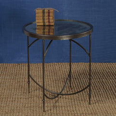 Carrefour Mirrored Side Table - Antique Nickle & Antique Mirror By HomArt