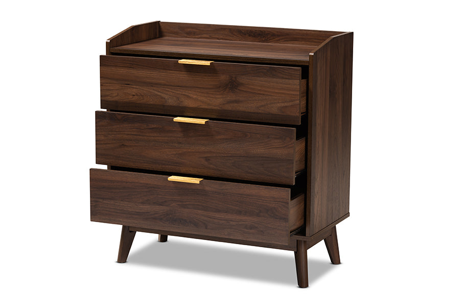 Baxton Studio Lena Mid-Century Modern Walnut Brown Finished 3-Drawer Wood Chest | Drawers | Modishstore - 8