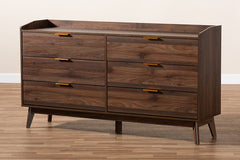 Baxton Studio Lena Mid-Century Modern Walnut Brown Finished 6-Drawer Wood Dresser