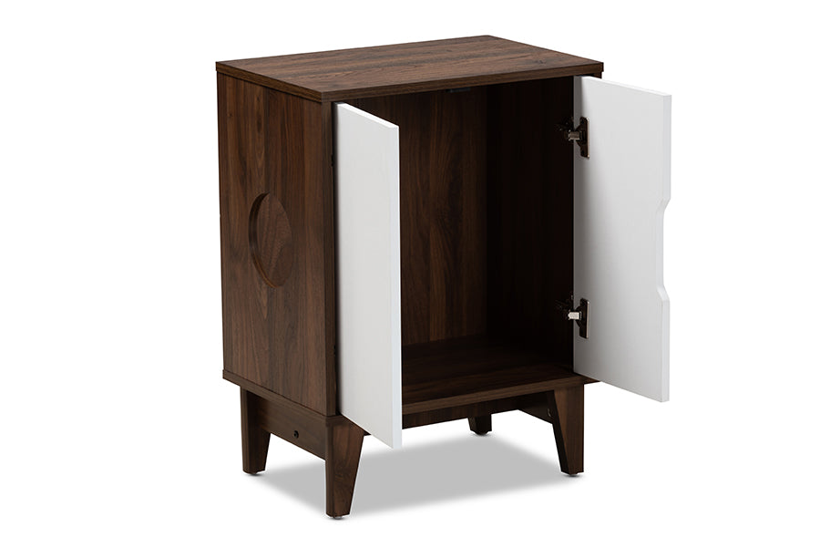 baxton studio romy mid century modern two tone walnut brown and white finished 2 door wood cat litter box cover house | Modish Furniture Store-3