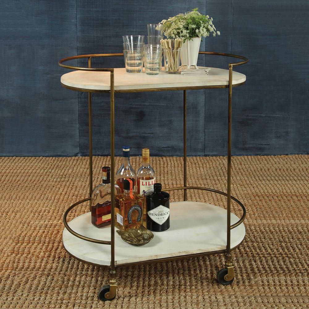 HomArt Gibson Bar Cart - Antique Brass with White Wood-3