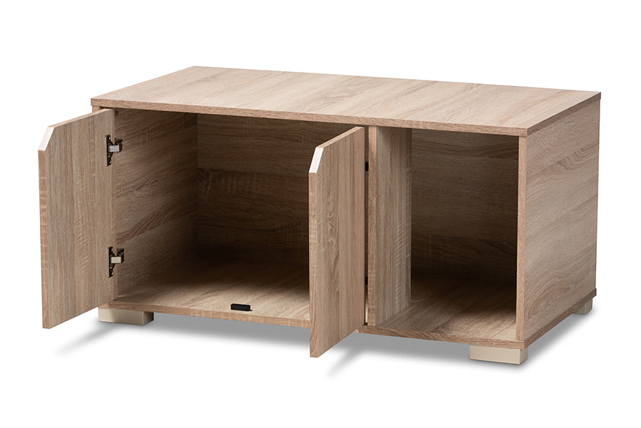 baxton studio jasper modern and contemporary oak finished 2 door wood cat litter box cover house | Modish Furniture Store-3