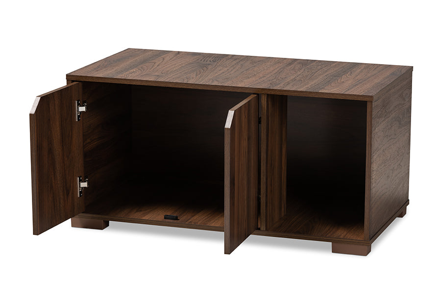 baxton studio jasper modern and contemporary walnut brown finished 2 door wood cat litter box cover house | Modish Furniture Store-3