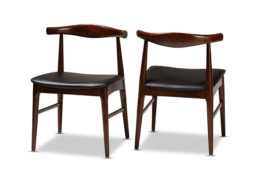 Baxton Studio Eira Mid-Century Modern Black Faux Leather Upholstered Walnut Finished Wood Dining Chair Set of 2 | Modishstore | Dining Chairs - 4