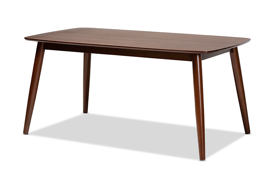 baxton studio aeron mid century modern light gray fabric upholstered walnut finished wood 5 piece dining set | Modish Furniture Store-3