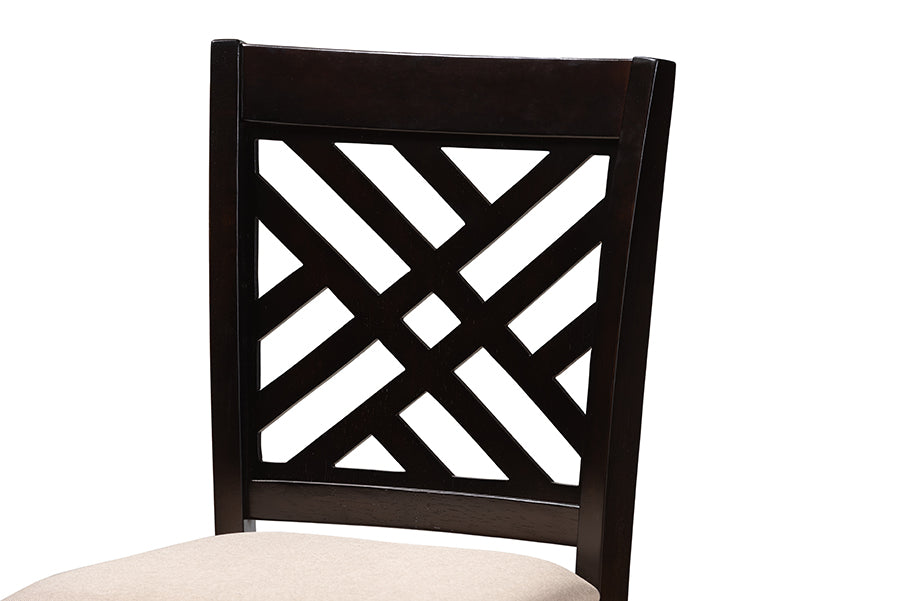 Baxton Studio Caron Modern and Contemporary Sand Fabric Upholstered Espresso Brown Finished 5-Piece Wood Pub Set | Dining Sets | Modishstore - 4